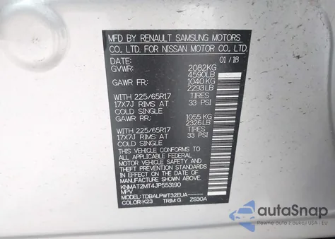 2018 Nissan Rogue S z USA, uszkodzony, nr VIN KNMAT2MT4JP553190